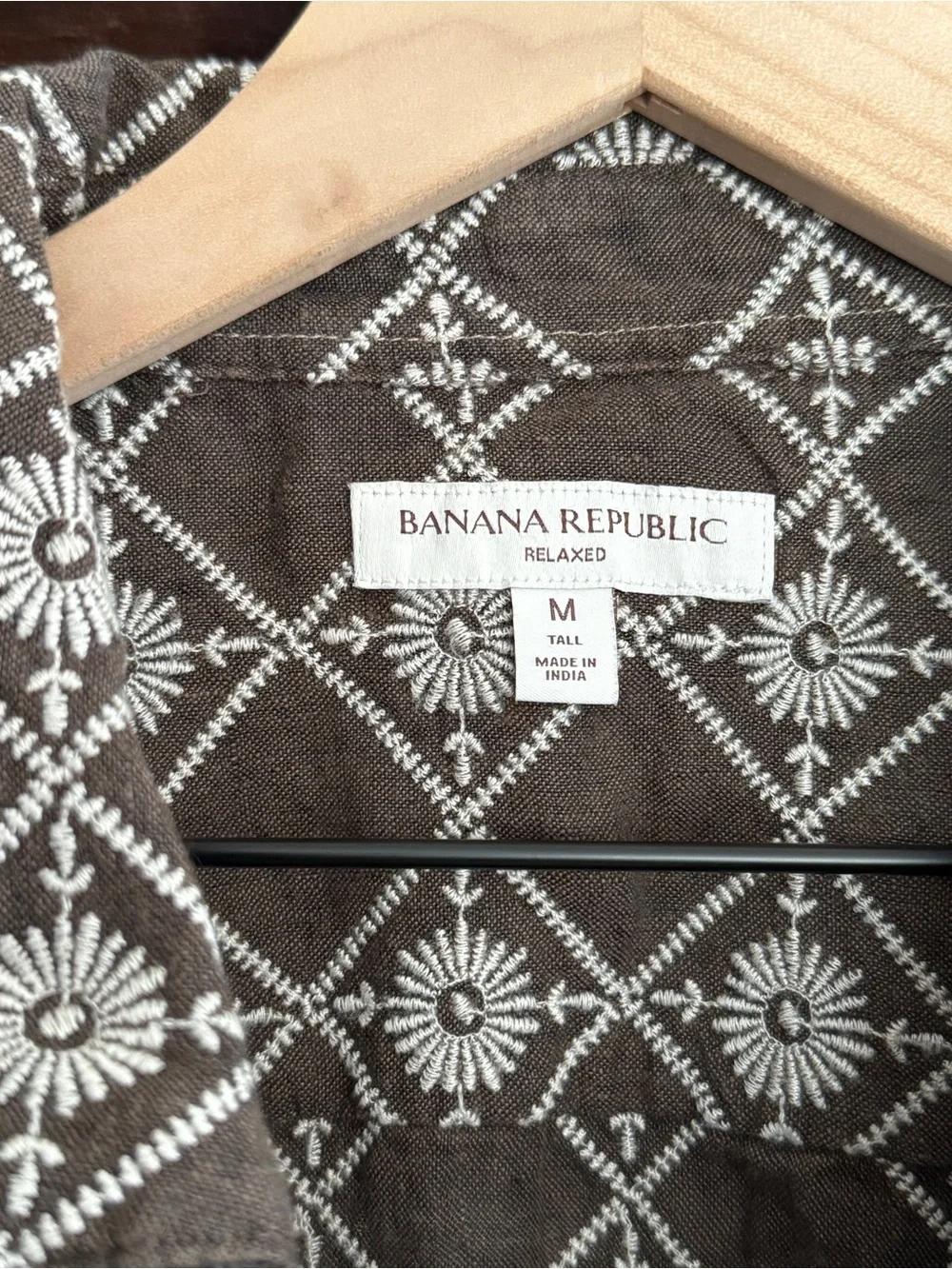 Banana Republic Brown Shirt with White Geometric Embroidery